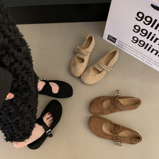 Damen bequeme Ballerinas mit modischem Riemchen und rutschfester Sohle EB