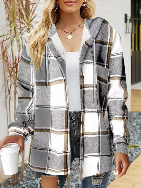 Damen lässige Overshirt-Jacke mit Kapuze und praktischem Kordelzug EB