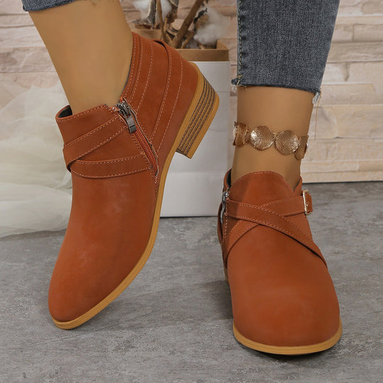 Damen elegante Stiefeletten mit dekorativem Riemen und präziser Schnürung EB