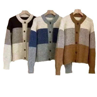 Damen Gemusterte Strickjacke mit Knopfleiste und überschnittenen Schultern EB