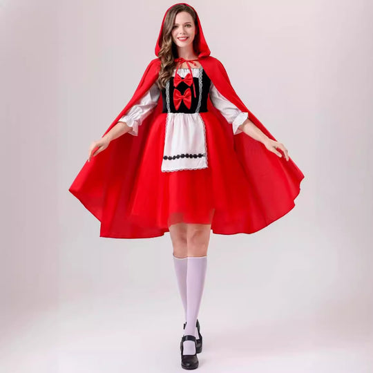 Damen nan klassisches Märchenkostüm mit Kapuze, Tüllrock und Schürze EB