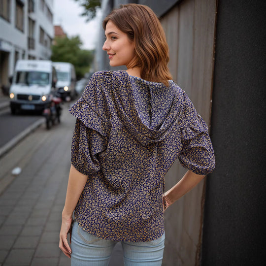 Damen Bluse mit Rüschen und floralem Muster EB