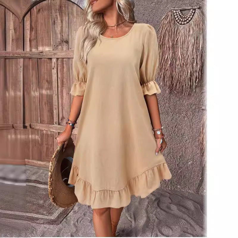 Damen Sommerliches Freizeitkleid mit Rüschendetails und lockerem Schnitt EB