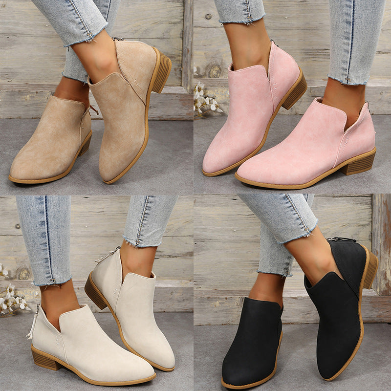 Damen nan schlanke knöchelhohe Stiefelette aus Microvelours mit verdecktem Fersenreissverschluss und leichtem Blockabsatz EB