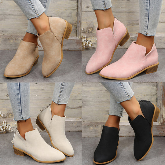 Damen nan schlanke knöchelhohe Stiefelette aus Microvelours mit verdecktem Fersenreissverschluss und leichtem Blockabsatz EB