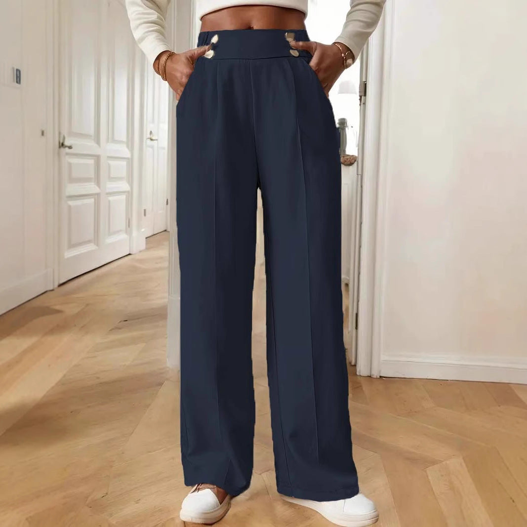 Damen Elegante und luftige Hochbundhose mit weitem Bein und praktischen Taschen EB