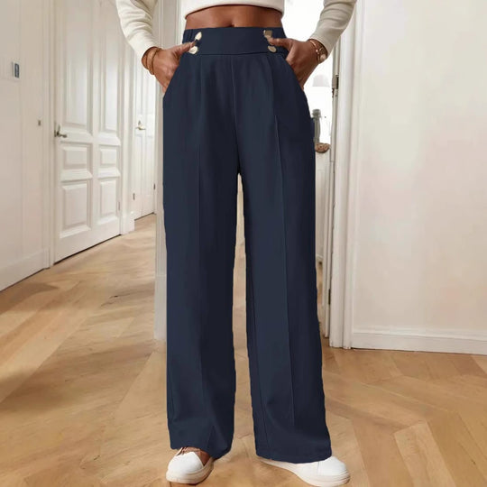 Damen Elegante und luftige Hochbundhose mit weitem Bein und praktischen Taschen EB