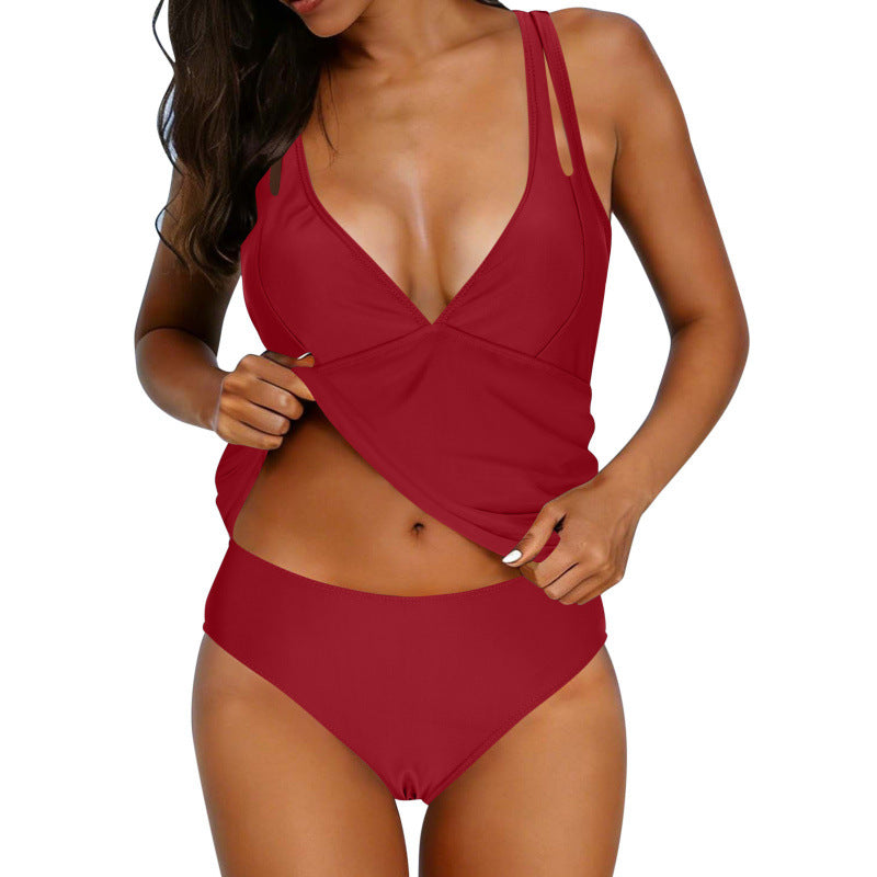 Damen Tankini-Set mit verstellbaren Trägern und raffiniertem V-Ausschnitt EB