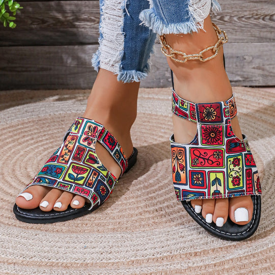 Damen Bunte Riemchen-Sandalen mit modischem Design und anatomischem Fußbett EB