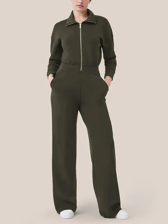 Damen Luxuriöser Lounge-Jumpsuit mit elegantem Stehkragen und praktischem Reißverschluss EB