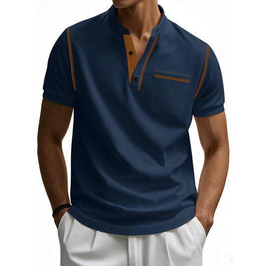 Herren Polo-Shirt mit modischem Henley-Kragen und praktischer Brusttasche EB
