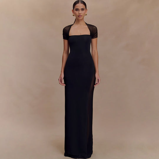 Damen elegantes Maxikleid mit schulterfreier Raffungen EB