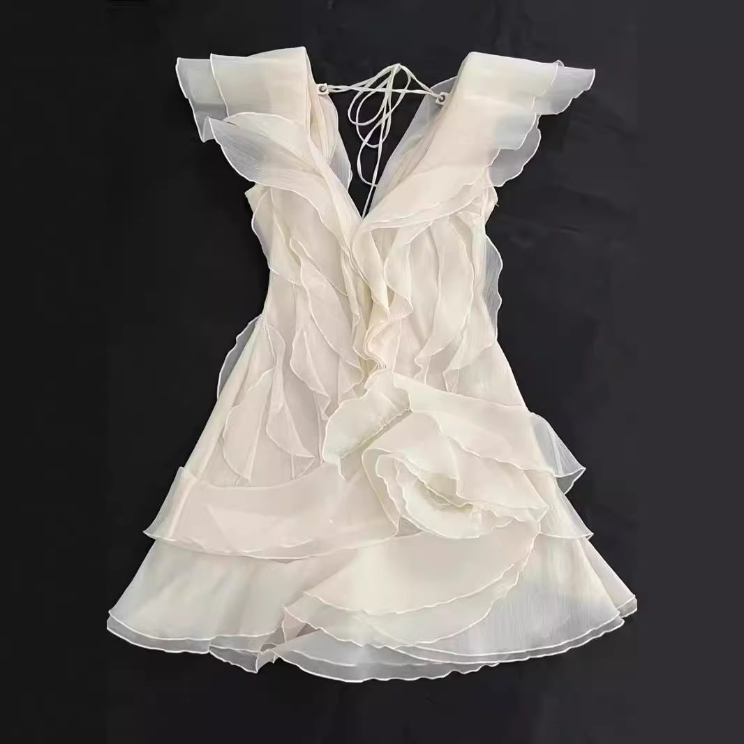 Damen Off-Shoulder Minikleid mit voluminösen Rüschen EB