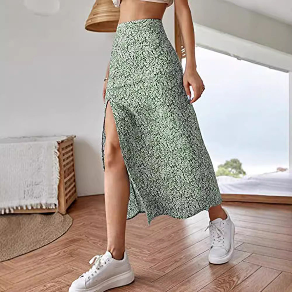 Damen Maxirock mit floralem Print und seitlichem Schlitz EB