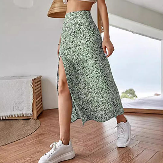 Damen Maxirock mit floralem Print und seitlichem Schlitz EB