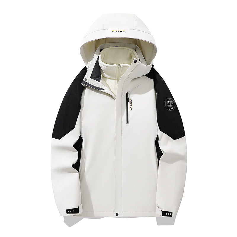 Herren wasserdichte dreiteilige Winterjacke mit abnehmbarer Kapuze und Fleece-Innenjacke EB