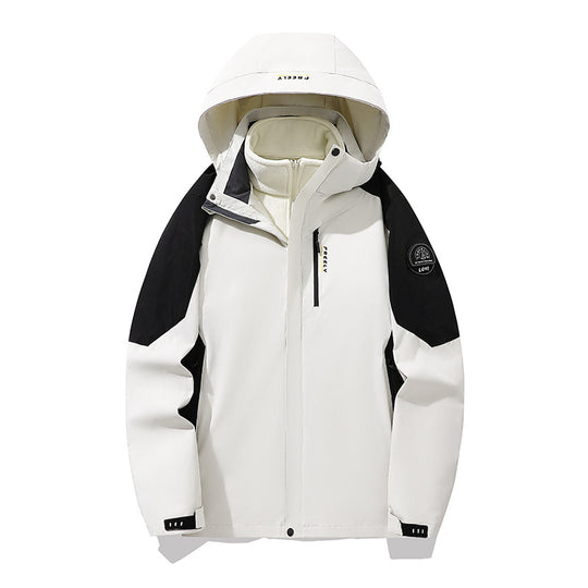 Herren wasserdichte dreiteilige Winterjacke mit abnehmbarer Kapuze und Fleece-Innenjacke EB