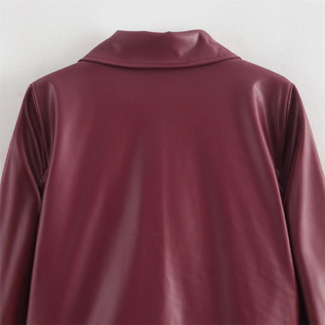 Damen Kunstlederjacke mit modernem Stehkragen und praktischen Reißverschlusstaschen EB