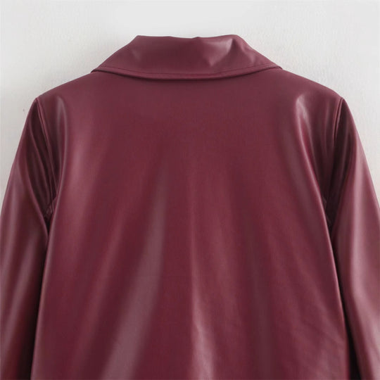Damen Kunstlederjacke mit modernem Stehkragen und praktischen Reißverschlusstaschen EB
