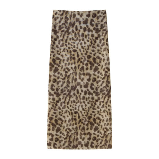 Damen elegant gestreifter Maxirock mit hohem Bund im Leoprint EB