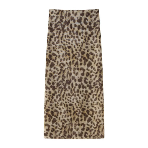 Damen elegant gestreifter Maxirock mit hohem Bund im Leoprint EB