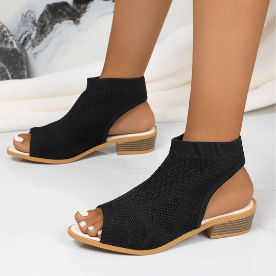 Damen offene Riemchen-Pantoletten mit atmungsaktivem Strickdesign EB