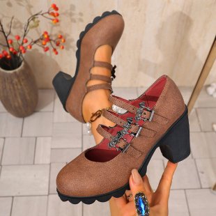 Damen Plateau-Pumps mit dekorativen Riemen und bequemer Sohle EB