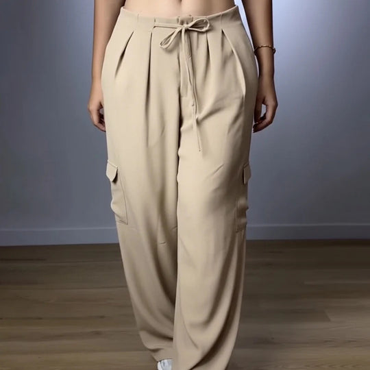 Damen weite Cargo-Hose mit elastischem Bund und praktischen Taschen EB
