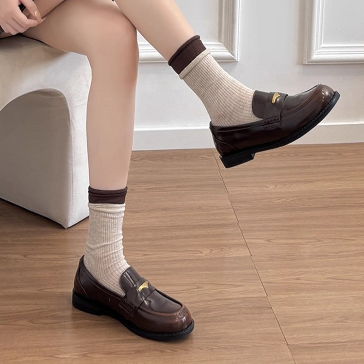 Damen elegante Mokassins mit goldener Schnalle EB