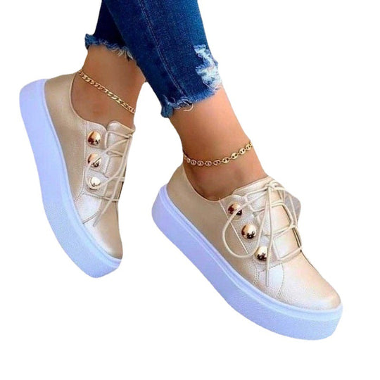 Damen Modische Plateau-Sneakers mit stilvollem Schnürsystem und Glanz-Akzenten EB