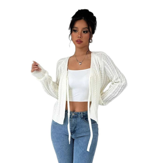 Damen Strickjacke mit modischem Kordelzug und feiner Netzstruktur EB