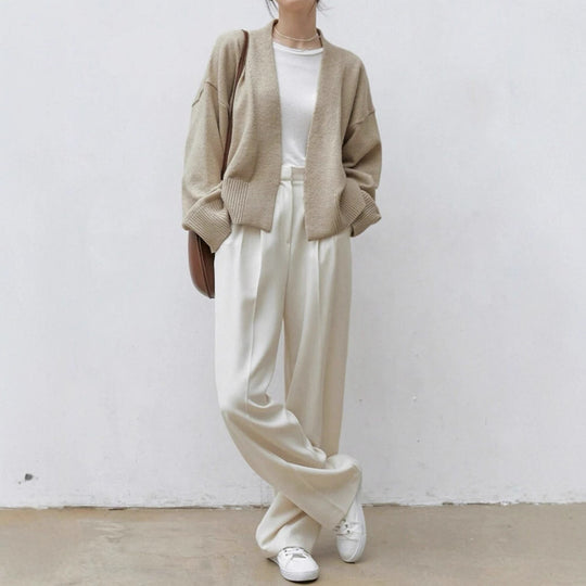 Damen Wickelcardigan mit breitem Rippbündchen und Gürtel EB