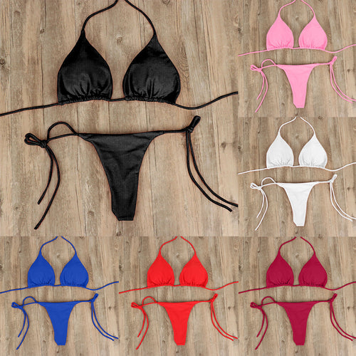 Damen Triangel-Bikini mit feinem Stoff und regulierbaren Schnürdetails EB