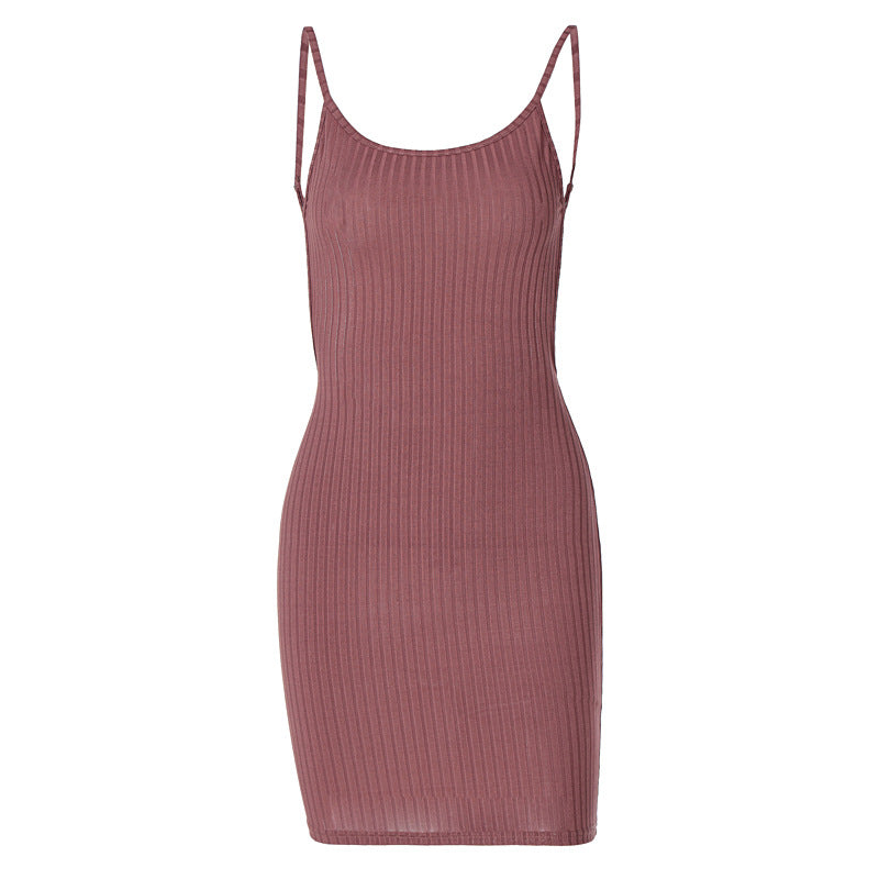 Damen figurbetontes Rippenkleid mit verstellbaren Spaghettiträgern EB