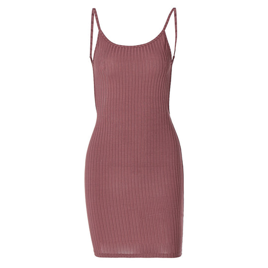 Damen figurbetontes Rippenkleid mit verstellbaren Spaghettiträgern EB