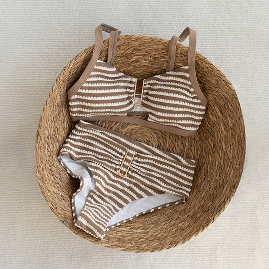 Damen Hoch tailliertes Bikini-Set mit dekorativem Gürtel EB