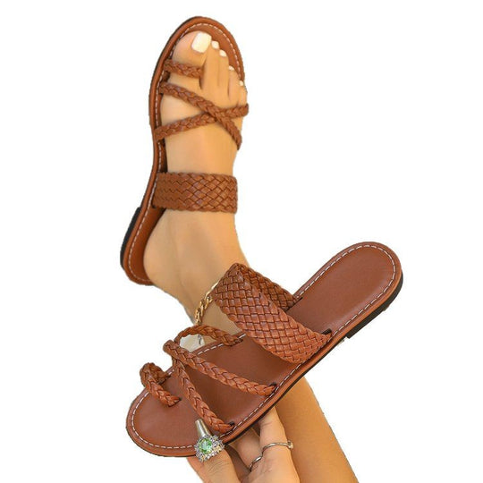 Damen Geflochtene Sandalen mit modischem Riemendesign EB