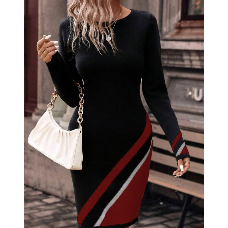 Damen Figurbetontes Strickkleid mit asymmetrischem Design EB