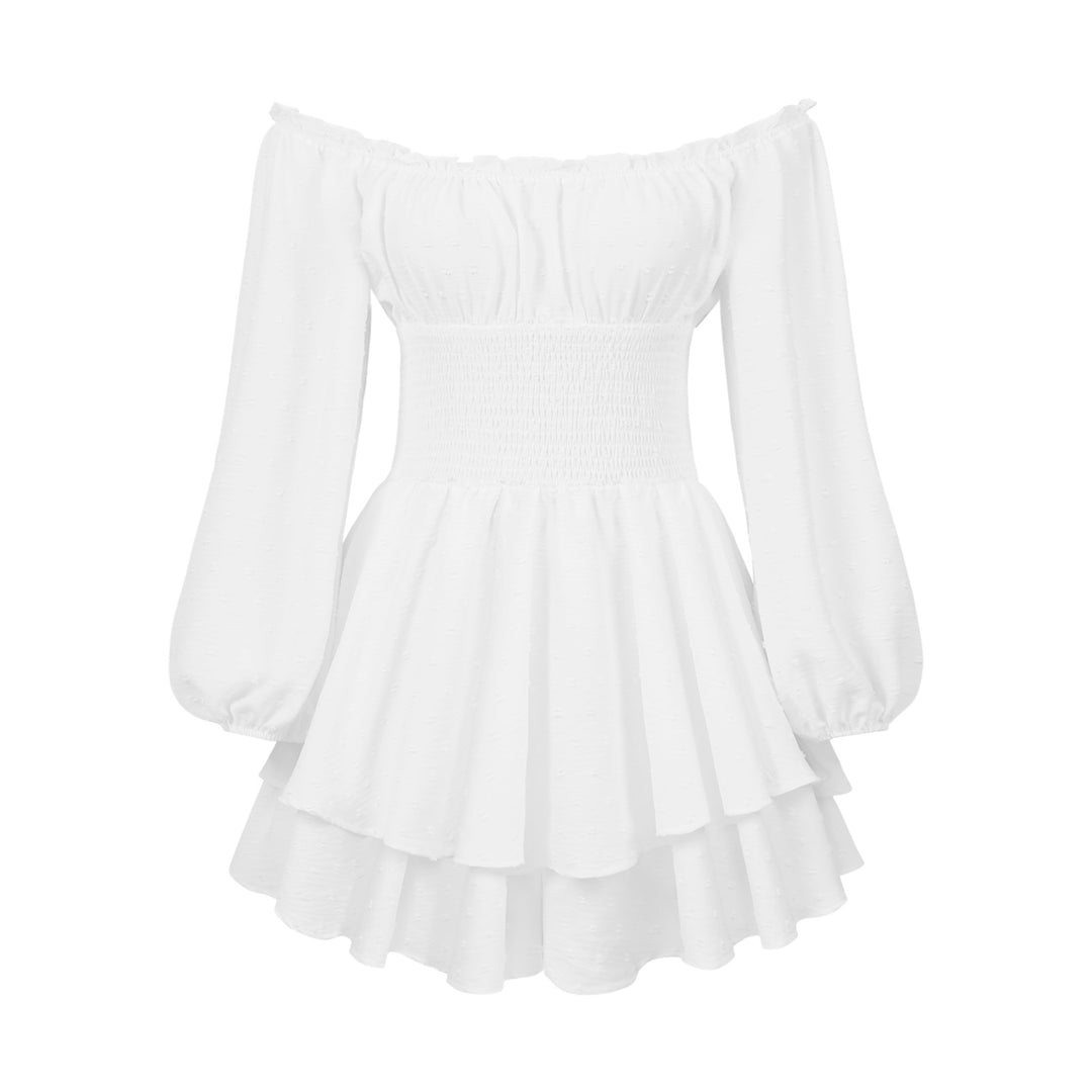 Damen Voluminöses Off-Shoulder Kleid mit voluminösen Ärmeln EB