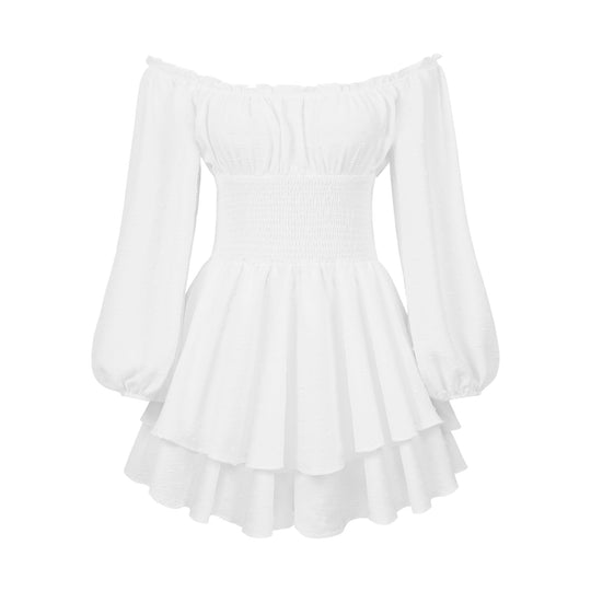 Damen Voluminöses Off-Shoulder Kleid mit voluminösen Ärmeln EB