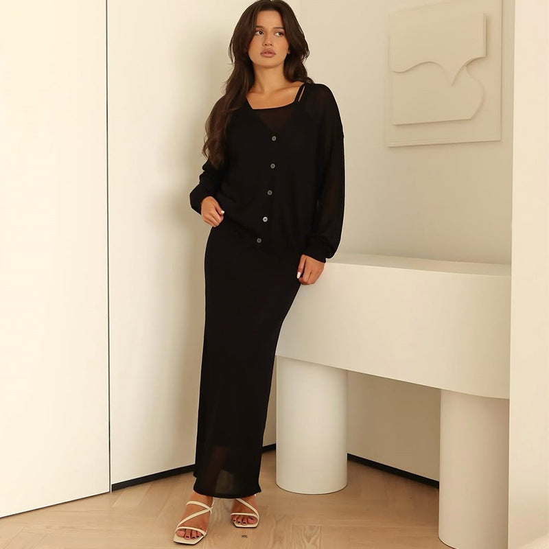 Damen langes Joint-Kleid mit offenem Cardigan EB