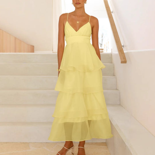 Damen Schwingendes Maxikleid mit luftigen Rüschenschichten EB