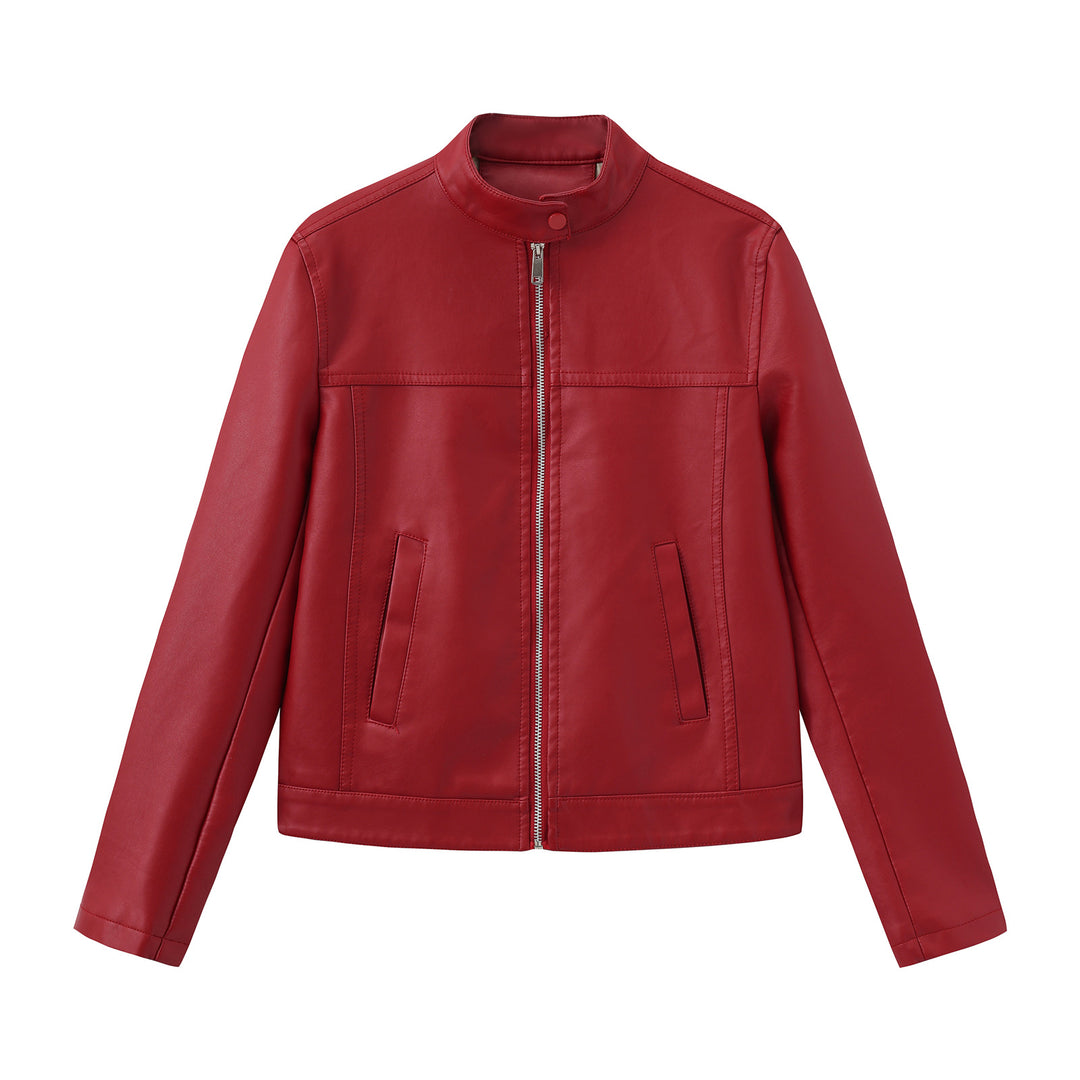 Herren nan minimalistische Kunstlederjacke mit Stehkragen, Metallreißverschluss und eingearbeiteten Seitentaschen EB