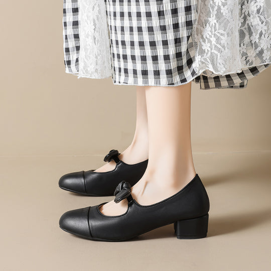 Damen elegante Ballerinas mit dekorativem Schleifenakzent und klassischem Farbblockdesign EB