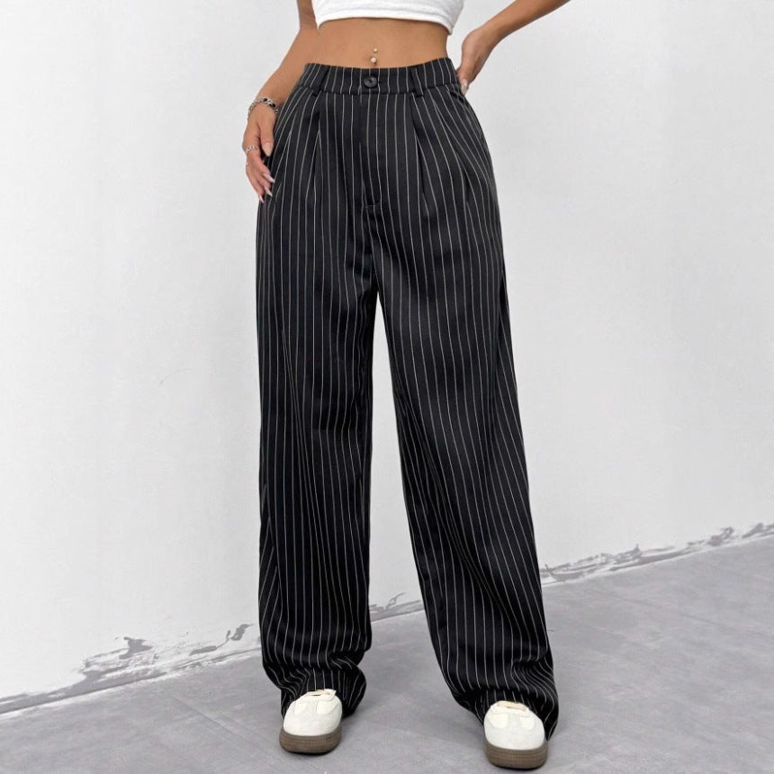 Damen Elegante und weite Stoffhose mit Streifenmuster EB