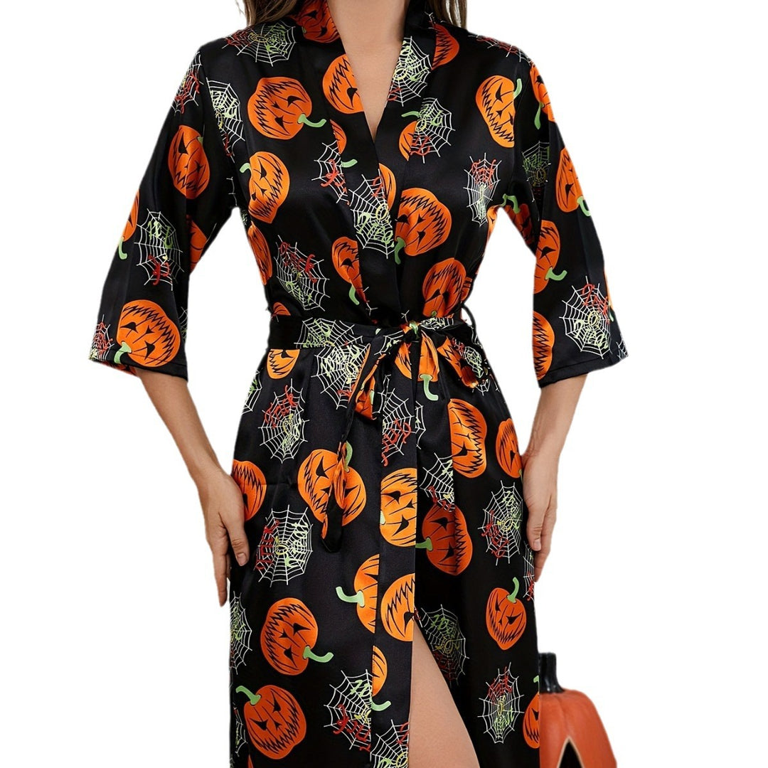 Damen-Halloween-Themen-Satin-Robe mit Gürtel Heidi-Mode