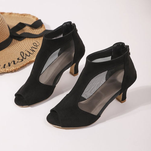 Damen Peeptoe-Stiefeletten mit transparenten Einsätzen und elegantem Blockabsatz EB