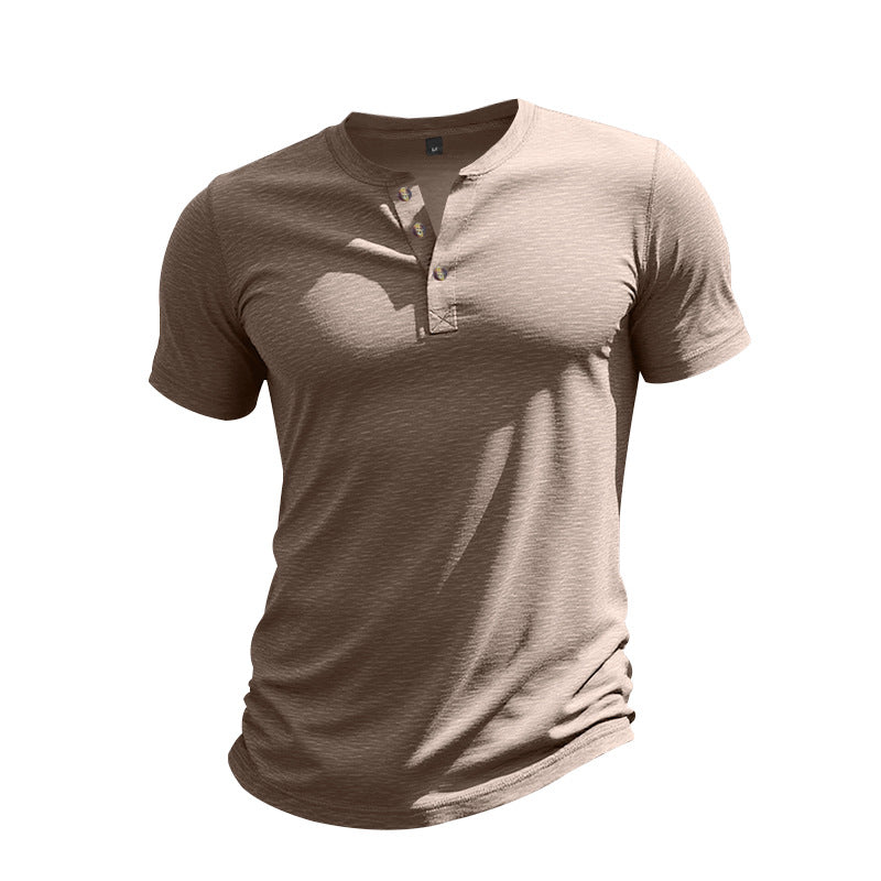 Herren Kurzarm-Henley-T-Shirt aus weicher Baumwolle mit dekorativer Knopfleiste EB