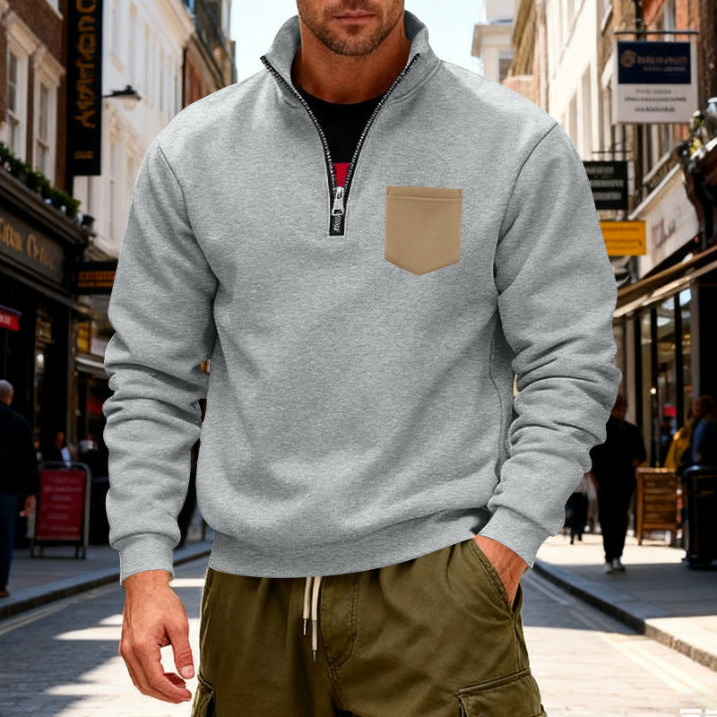 Herren modischer Sweatshirt mit halbem Reißverschluss und aufgesetzter Tasche EB