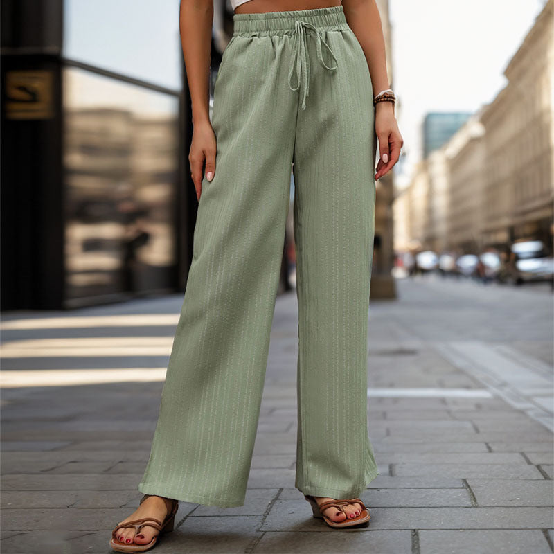 Damen Elegante und bequeme weite Hose mit elastischem Bund und Kordelzug EB